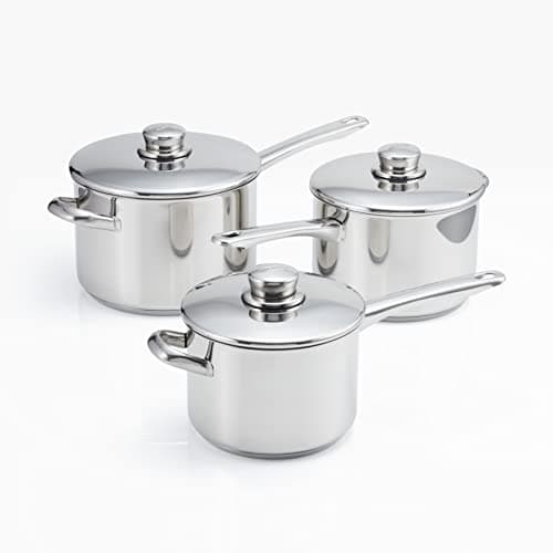 Image of Stellar 8000 Set of 3 Stainless Steel Pans, 16cm, 18cm, 20cm Saucepans with Lids, Induction Ready, Oven Safe, Dishwasher Safe - Fully Guaranteed