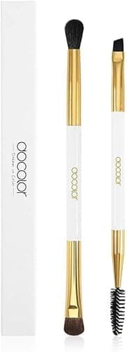 Image of Docolor Duo Eyebrow Brush with Eyeshadow Brush,2 Pieces Professional Angled Eye Brow Brush and Spoolie Brush with Eye Shadow Brush and Blending (White&Golden)