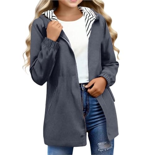 Image of duxyoz Boys Girls Rain Jacket - Waterproof Lightweight Raincoat for Kids,Packable,Water-Resistant,Windproof,Hooded,Long Raincoats Windbreaker Trench Coat Dark Gray 15-16 Years