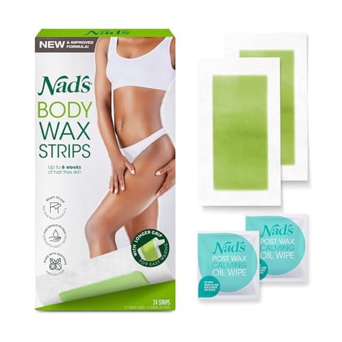 Image of Nad's Body Wax Strips, Hair Removal For Women At Home, 24 Strips +4 Oil Wipes_NEW NO RUB Formula & Longer Strips for Easy Grab