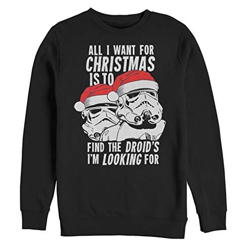 Image of Star Wars Men's Christmas Droids Looking Wish Black Sweatshirt