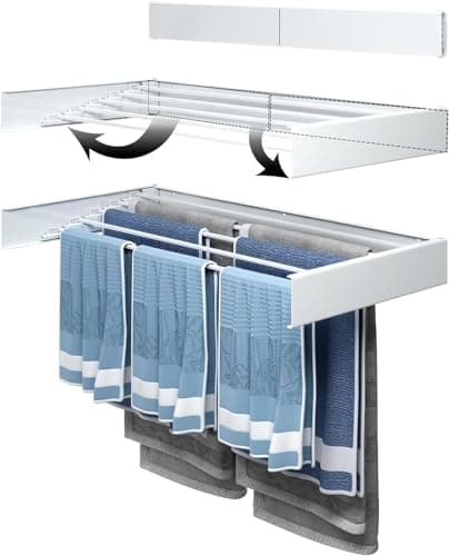 Image of Groundlevel Energy Saving Wall Mounted Clothes Drying Airer, Sleek White Metal Design, Folds Away Neatly NO Running Costs