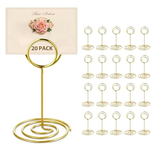 Image of WILLIZTER 20 PCS Table Number Holder Table Card Holder Cards Stand Name Menu Clips Picture Holder (Gold)