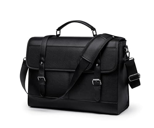 Image of LOVEVOOK Messenger Bag Laptop Bag, 17.3 Inch Leather Vintage Briefcase for Men, Classic Shoulder Satchel Bag with Buckle Closure for Work Office Business College