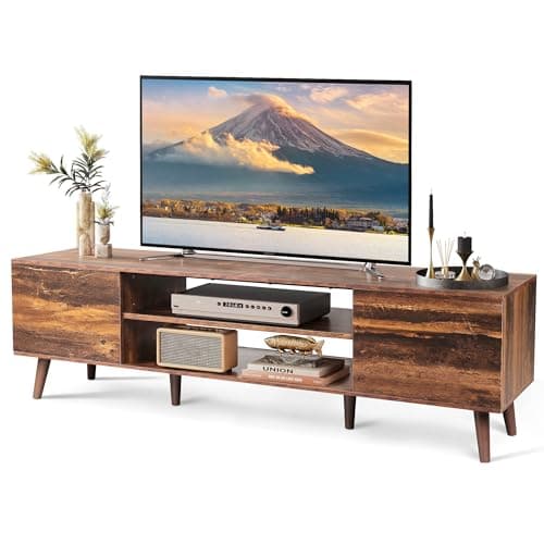Image of WLIVE TV Unit, TV Stand Cabinet for TV Up to 70 Inch, 160cm TV Cabinet Table with Storage, Wooden TV Console for Living Room, Farmhouse Industrial TV Console for Bedroom, Rustic Brown