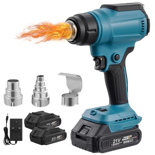 Image of wowspeed Heat Gun with 2 * 1500mAh Battery&Charger, 21V Cordless Hot Air Gun Kit with 3 Nozzle, 0-1500RPM, 400℃ & 550℃ Dual-Temperature Settings, Battery Heat Guns for Crafts, Shrinking PVC, Welding