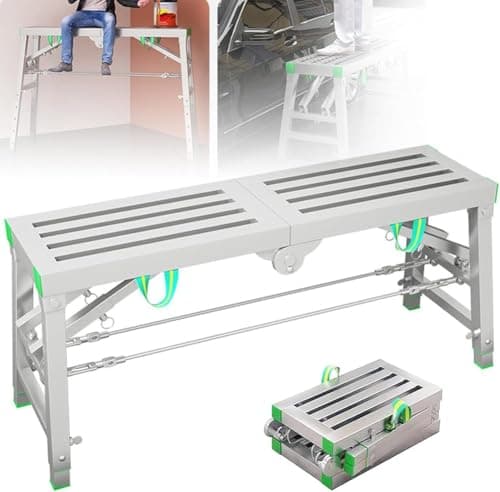 Image of Builders Hop Up Platform, Work Platform Folding Adjustable Height, Lightweight Portable Scaffolding Tower Work Platforms, for Home, Office, Workshop and Garage - Maximum Load 400 Kg,180 * 40cm