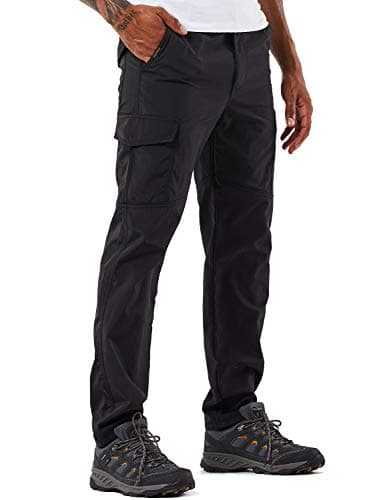 Image of Men's Outdoor Hiking Trousers Quick Dry Lightweight and Thick Fleece Climbing Fishing Cargo Camping Ski Softshell Pants (105 Thin Black,L)