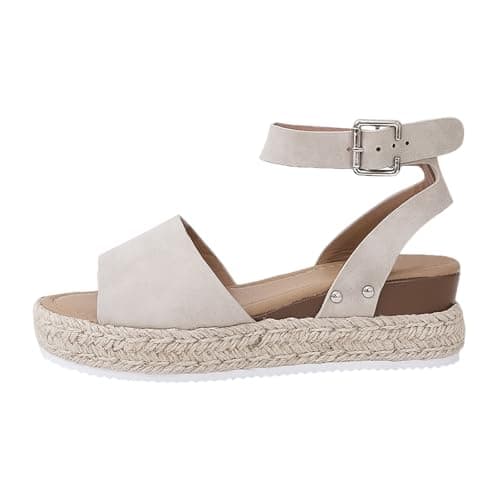 Image of Generisch Womens Casual Outdoor Holiday Sandals Open Toe Leather Upper Wedge Heel Sandals Perfect for Summer Outfits like Jeans and Dresses, beige, 8.5 UK