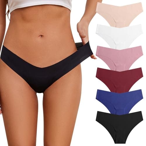 Image of Risipu 6 Pack Seamless Underwear for Women No Show Hipster Bikini Panties Low Rise Cheeky Breathable Soft Invisible Briefs (UK, Alpha, XL, Regular, Regular, 6 Color Packs)