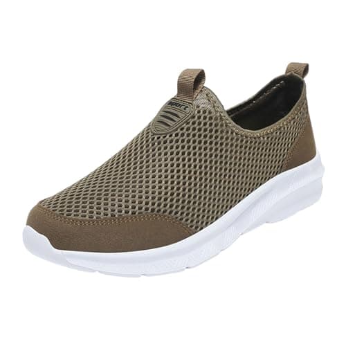 Image of Mesh Sneakers Men - Mens Running Shoes Loafers Shoes for Men Tennisshoe Casual Low Top Trainers Sneakers Walking Shoe Breathable Sports Running Sneaker Khaki