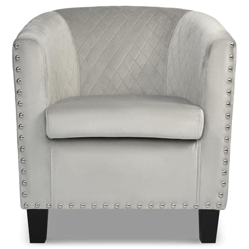 Image of Bravich Modern Retro Tub Chair - Velvet Fabric Armchair for Dining, Living Room, Office & Bedroom. Stylish & Comfortable Universal Dressing Table Chair (71 x 79 x 74 cm, Grey)