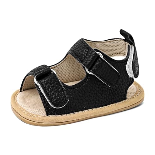 Image of LACOFIA Baby Boy's Sandals Infant Breathable Summer First Walking Shoes with Anti-Slip Soft Sole Black 12-18 Months