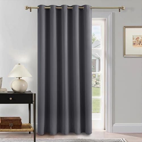 Image of PONY DANCE Door Curtain Thermal - 1 Panel Blackout Curtains for Living Room Bedroom Kitchen Privacy Screen Heat Cold Insulated, 66 inch Width x 84 inch Drop, Grey