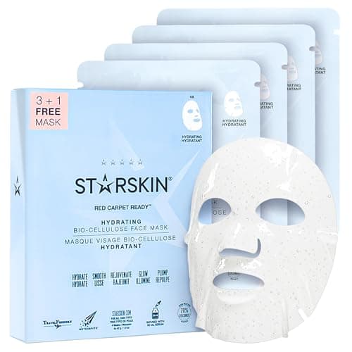 Image of STARSKIN Red Carpet Ready (3+1), Coconut Bio-Cellulose Hydrating Face Mask for all Skin Types, Glass Skin, Korean Skincare Mask, Instant Hydration, Revitalizing and Moisturizing, K Beauty Skincare