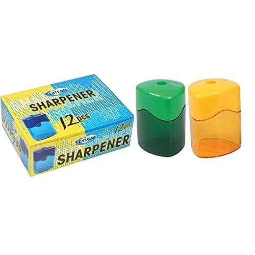 Image of Pack of 12 Single Hole Pencil Sharpener Shavings Container Box School