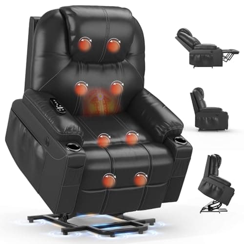 Image of BareTay Recliner Armchair Lift Chair For the Elderly, Power Recliner Chair with Massage & Heat, Extended Footrest, Type C+USB Ports, 2 Cup Holders, Dual Side Pockets Reclining Chairs Lounge Sofa