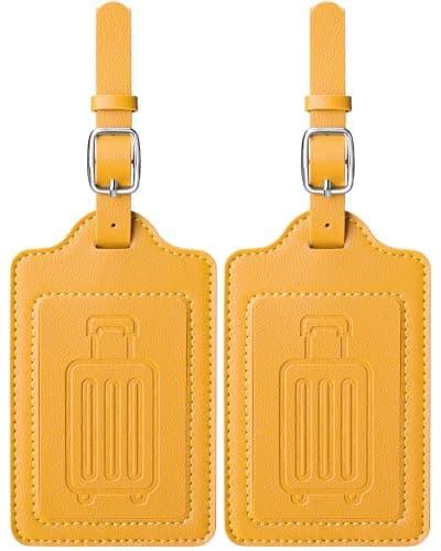 Image of Teskyer 2 Pack Luggage Tags, Luggage Tags for Suitcases, Luggage Labels, Microfiber Leather, Strong, Durable, Noticeable, Travel Tags, Travel Accessories, Yellow
