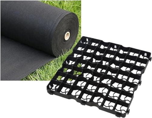 Image of FXDM Gravel Grid Shed Base - Plastic Grid for Driveways, Garden Flooring & Paths - Carports Grass Grid & Garden Path Mat - Lawn, Greenhouse Deck, Turf Shed Base Path Base Mat, 12 Grids = 3m², Black