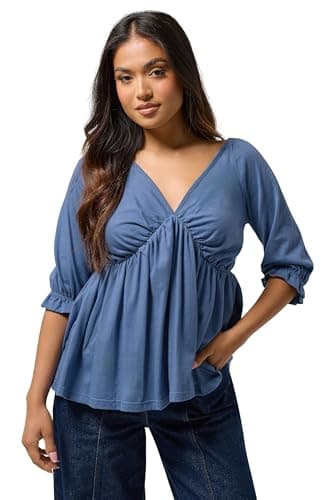 Image of PixieGirl Petite Blue Cotton Smock Top Petite