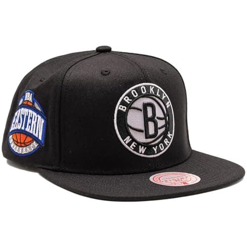 Image of Mitchell & Ness Brooklyn Nets NBA Conference Patch Black Original Fit Snapback Cap - One-Size