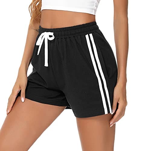 Image of Irdcomps Women'sSport Shorts Cotton Lounge Running Gym Athletic Tracksuit Bottoms Comfy Hiking Travel Casual Sweat Shorts with Pockets(Black,M)