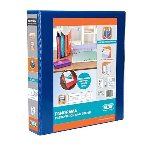 Image of Elba A4 4 D-Ring Binder, 40mm capacity, 60mm spine, Presentation Folder with Customisable Cover, Portrait, Blue (Single)