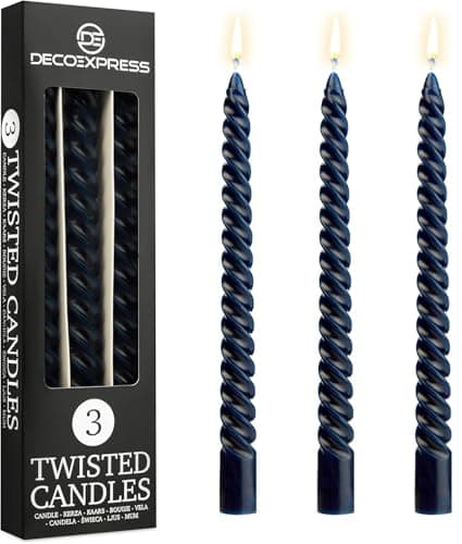 Image of DECO EXPRESS Candles, Pack of 3 Dinner Candles, Non Drip Twisted & Non Scented, Long 6 Hours Burning Time, Cosy Home Decor, Birthday, Valentine’s Day & Mother’s Day Gift Idea (Blue, Pack of 3)