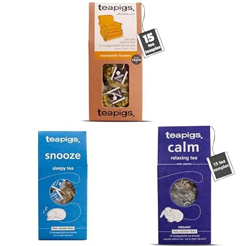 Image of teapigs Relax & Unwind Bundle - Chamomile, Calm & Snooze Tea Bags - Caffeine-Free Herbal Tea Selection & Sampler for Calming Moments and Sleep - 3x15 Temples