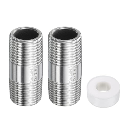 Image of sourcing map 2pcs Stainless Steel Nipple Pipe Fitting 3/8" NPT x 3/8" NPT Male Threaded 1.46" Length Nipple Cast Pipe for Connecting Extending Beer Machine Bathroom Gas Air Plumbing