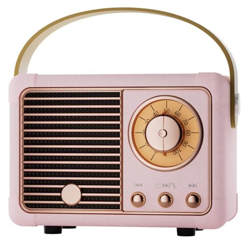 Image of Caulikine Retro Bluetooth Speaker Portable Girls Birthday Presents Wireless Speaker Vintage for Women,Her,Girls,Teenage Gifts, Room Decor Portable for Travel Indoor&Outdoor (Pink)