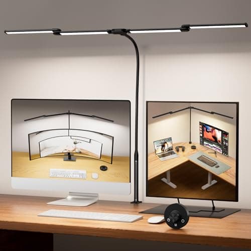 Image of Woputne Led Desk Lamp with Clamp, 24W Ultra Bright Architect Desk Lamp, 5 Modes Stepless Dimming, Long Flexible Neck Desk Light, Home Office Task Table Lamp with USB Adapter, Black