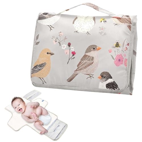Image of Reusable Portable Changing pad with Tissue Pocket Diaper mat Changing pad with Built-in Pillow- House Sparrow Birds Silver