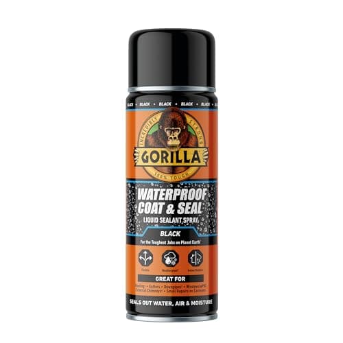 Image of Gorilla Waterproof Black Coat & Seal Spray, 450ml – Flexible, Weatherproof Liquid Sealant | Seals out Water, Air & Moisture | For Roof Tiles, Brick, Wood, Metal, Concrete, Stone, Rubber, Plastics*
