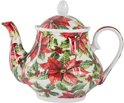 Image of European Style Ceramic Teapot Coffee Pot Water Pot Porcelain Vintage Gift Tea Pot (Poinsettia)