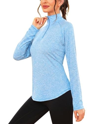 Image of iClosam Womens Long Sleeve Tops 1/4 Zip Polo Shirts UPF 50+ Running T-Shirt Quick Dry Gym Sports Workout Cycling Golf Tops Sky Blue