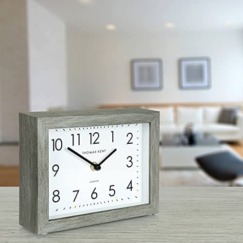 Image of Thomas Kent Smithfield Design Wood Effect Mantel Clock in Limestone Grey Finish - 7" London