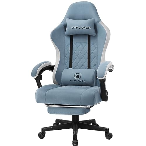 Image of GTPLAYER Fabric Gaming Chair with Footrest, Ergonomic Computer Desk Chair with Pocket Spring Cushion Home Office High Back Support Lumbar Support Heavy Duty Wide