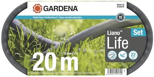 Image of Gardena Liano Life Textile Hose 1/2 inch, 20m: Highly flexible textile garden hose, with PVC inner tube, no kinking, lightweight, weather-resistant (18450-20)