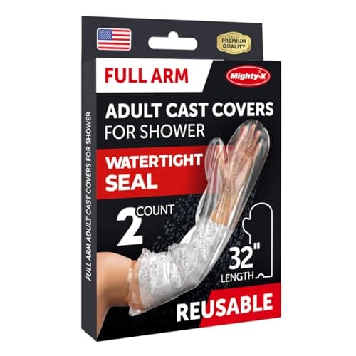 Image of 100% Waterproof Arm Cover for Shower - Tight Seal - 2pk Adult Reusable Cast Protectors - Full Arm Bag Sleeves for Wounds Care - After Surgery Plaster Cast Cover for Hand, Wrist, Elbow, Forearm