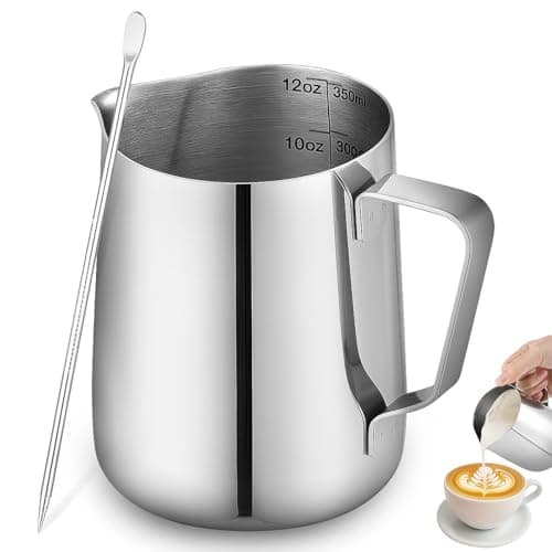 Image of ​ISHEWUDU Milk Frother Jug 350ml with Latte Art Pen, Stainless Steel Milk Jug for Coffee Machine and Barista, Coffee Milk Jug Set for Latte Art, Cappuccino, Home Use​