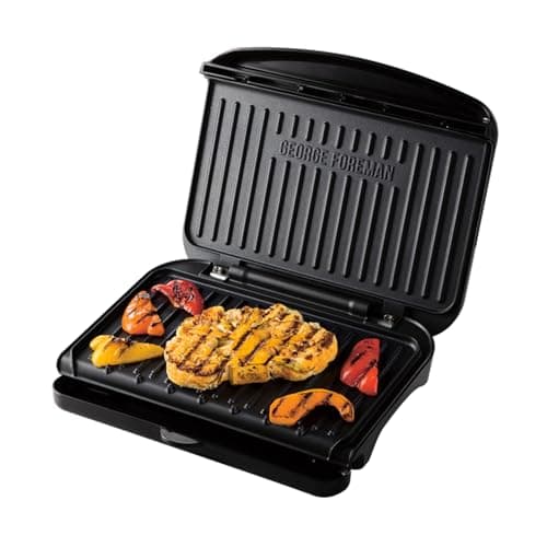 Image of George Foreman Medium Electric Fit Grill [Non stick, Healthy, Griddle, Toastie, Hot plate, Panini, BBQ, Energy saving, Vertical storage, Easy clean, Drip tray, Ready to cook light] Black, 1630W 25810