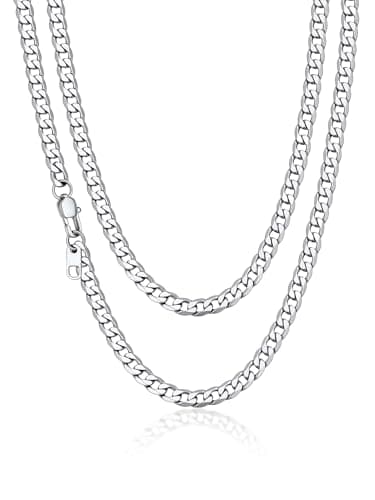 Image of Suplight 4mm Cuban Curb Chain for Men, Women Silver Stainless Steel 18 Inches Solid Miami Cuban Link Chain Choker Necklace