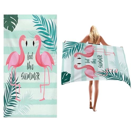 Image of sanvpwsan Flamingo Microfibre Beach Towel for Adults - Extra Large 180x80cm Quick Dry - Sand Free, Lightweight & Compact with Mesh Bag - Super Absorbent for Travel, Pool & Swim