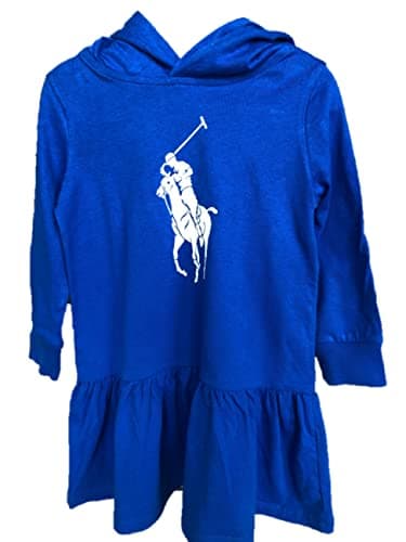 Image of RALPH LAUREN Polo Royal Blue Graphic Big Pony Dress Girls Frill Dress Summer Size 2 Years 2T