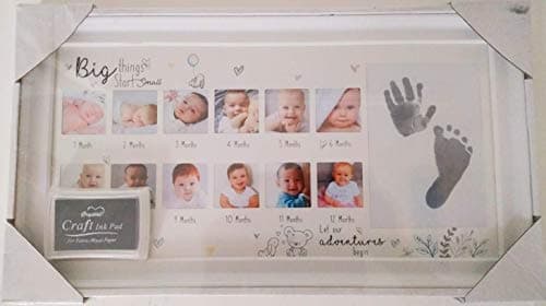 Image of Hugs & Kisses - Hand/Foot print 12 month Photo Frame with Ink pad for Baby Boy and Girl