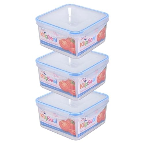 Image of HOMESHOPA Plastic Airtight Food Storage Container, 3 Pack 2 Litre Square Leakproof Stackable Container with Clip-Lock Lid, BPA Free Reusable Meal Prep Lunch Box, Microwave Freezer & Dishwasher Safe