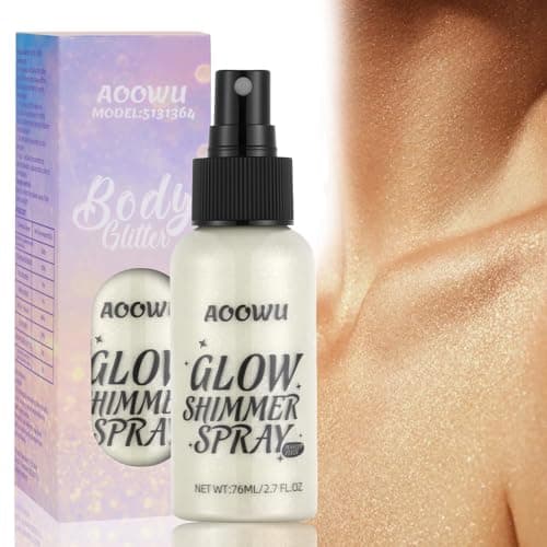 Image of AOOWU Glitter Spray - Shimmer Spray for Face & Body, Shiny Body Glitter for Women - Quick-Drying & Non-Sticky - Shimmer Sparkle Makeup for All Skin Types for Party, Prom, Festival Rave (75ML)