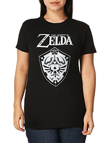 Image of Nintendo Women's Short Legend of Zelda Shield Crew Neck Graphic T-Shirt, Black, M