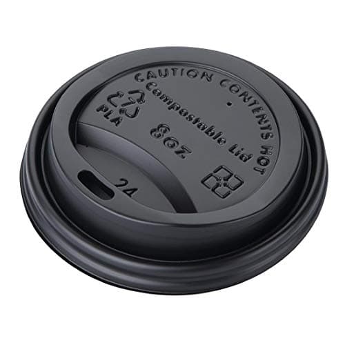 Image of Fiesta Green Compostable Coffee Cup Lids 225 ml / 8 oz (Pack of 50), Black, CPLA Coffee Cup Lids, Size: 16(H) x83(Dia) mm, Plant-Based Material, Suitable for Temperatures up to 100°C, DS054